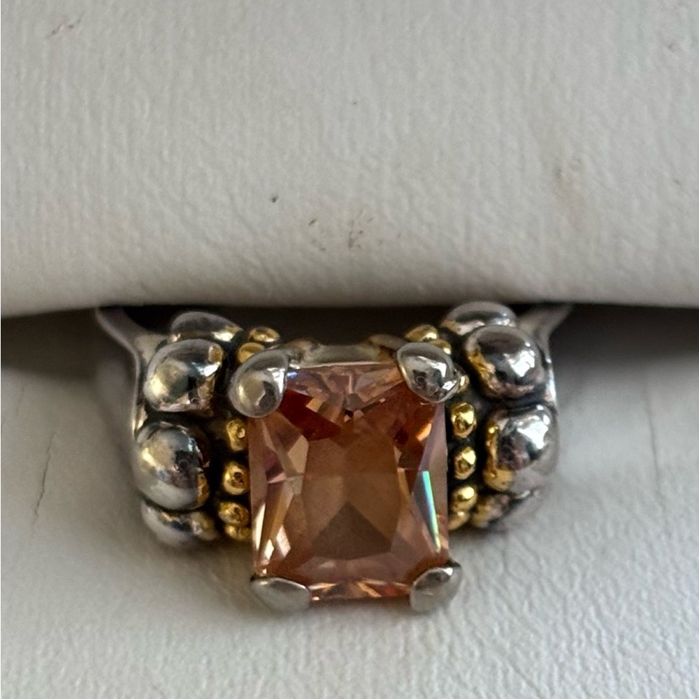 Smoky Yellow Topaz 925 Silver and Gold Ring size 5 3/4